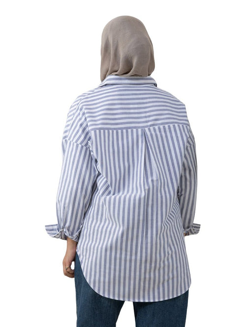 M - Blue - Design 3 Pocket S - Over Size Shirt - Khotwh