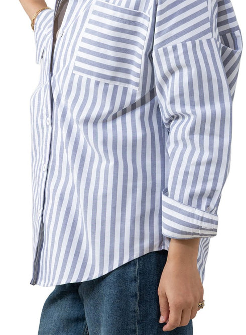 M - Blue - Design 3 Pocket S - Over Size Shirt - Khotwh