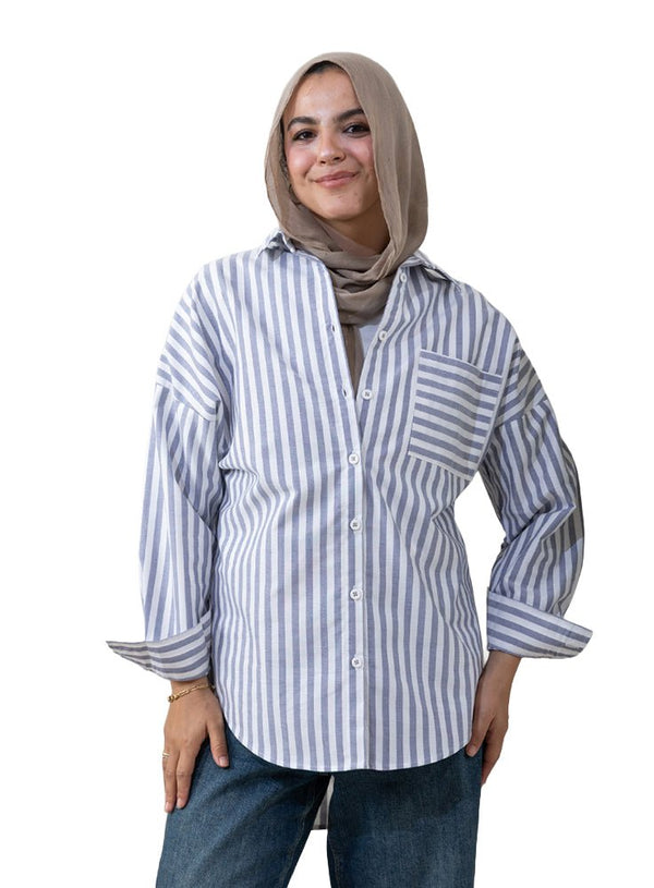 M - Blue - Design 3 Pocket S - Over Size Shirt - Khotwh