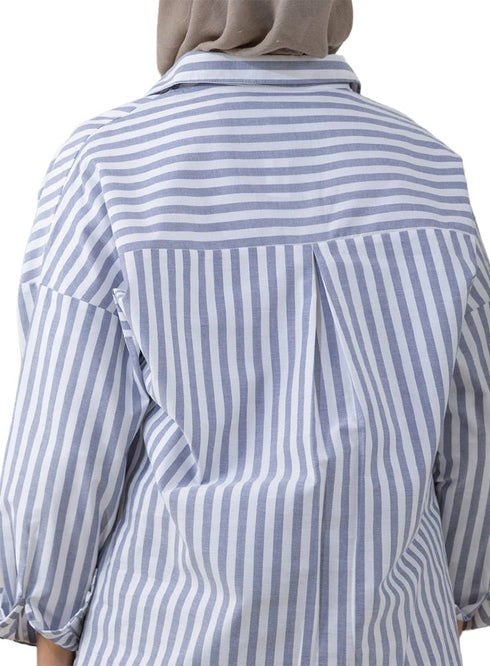 M - Blue - Design 3 Pocket S - Over Size Shirt - Khotwh