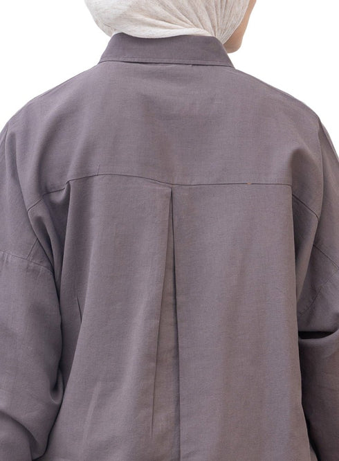 Magnet Pocket Over Size Linen Shirt - Khotwh
