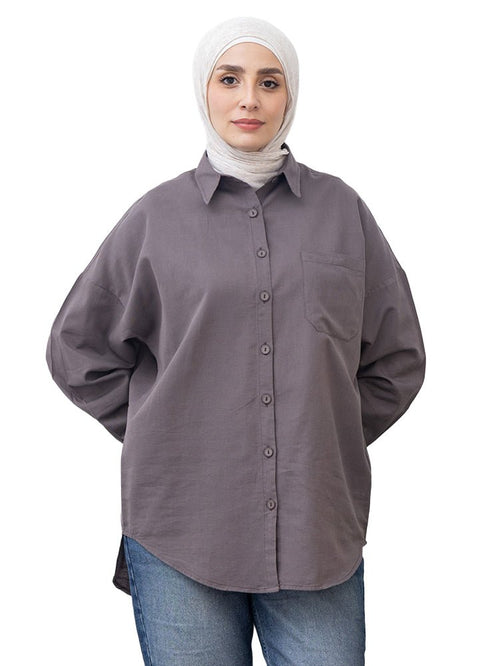 Magnet Pocket Over Size Linen Shirt - Khotwh