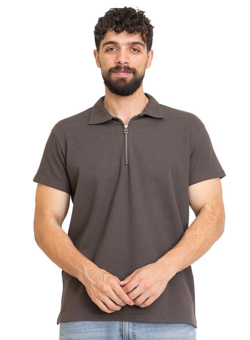 Magnet Zipper Squares Polo Neck T-Shirt - Khotwh
