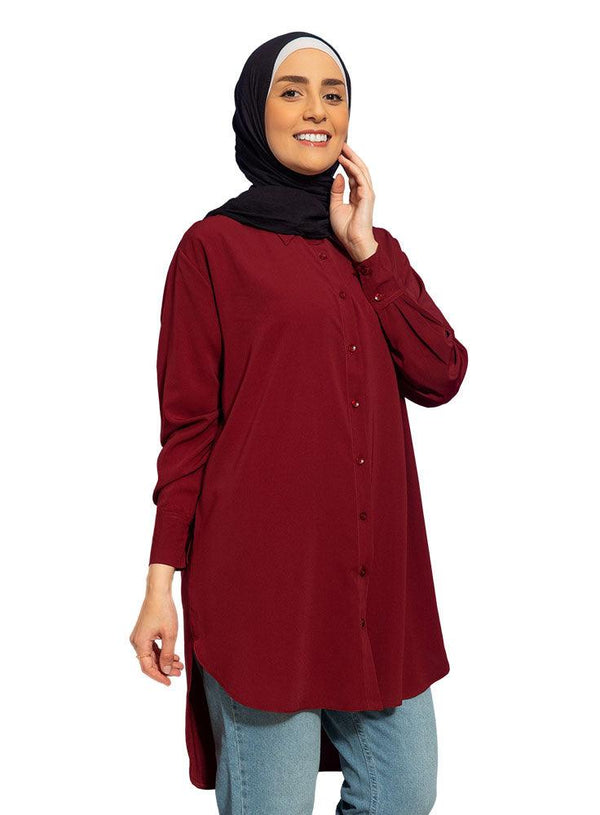Maroon Long chiffon Blouse - Khotwh
