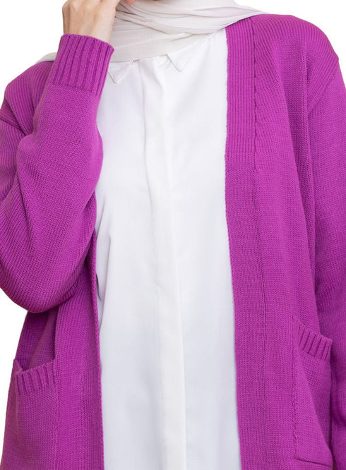 Mauve Basic Pocket Cardigan - Khotwh