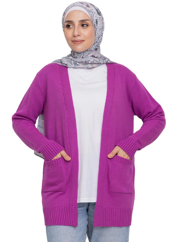 Mauve Basic Pocket Cardigan - Khotwh