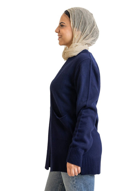 Medieval Blue Basic Pocket Cardigan - Khotwh