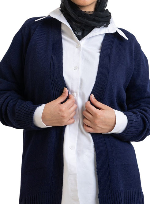 Medieval Blue Basic Pocket Cardigan - Khotwh
