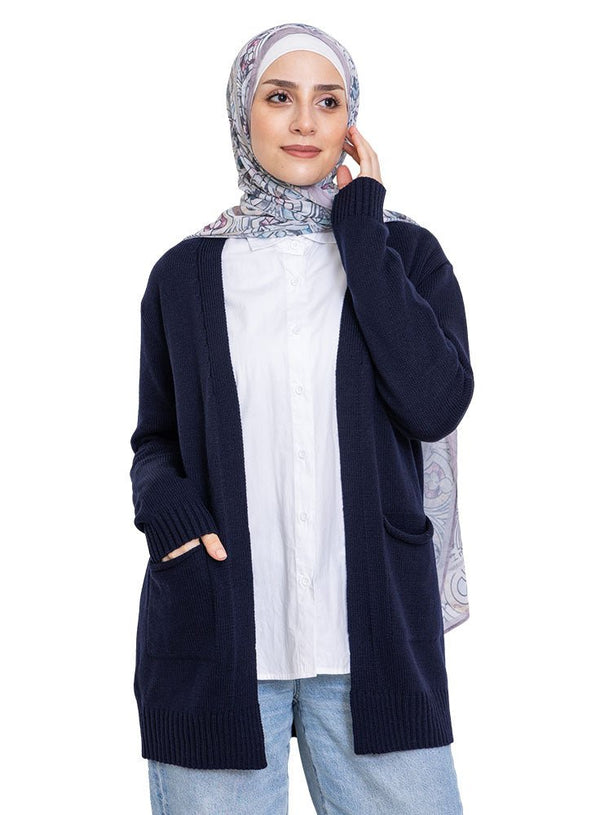 Medieval Blue Basic Pocket Cardigan - Khotwh