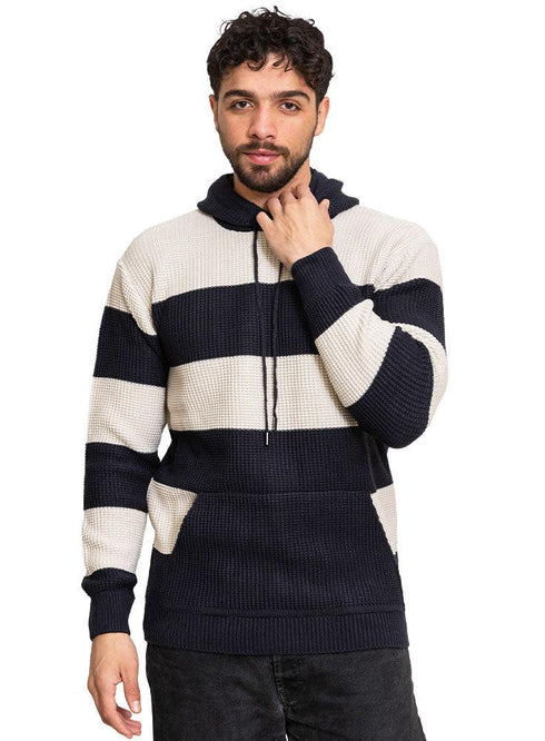 Medieval Blue F - Striped Hoodie Pullover - Khotwh