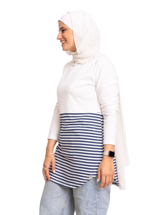 Medieval Blue Half Striped Long - Sleeve - Khotwh
