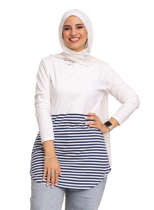 Medieval Blue Half Striped Long - Sleeve - Khotwh