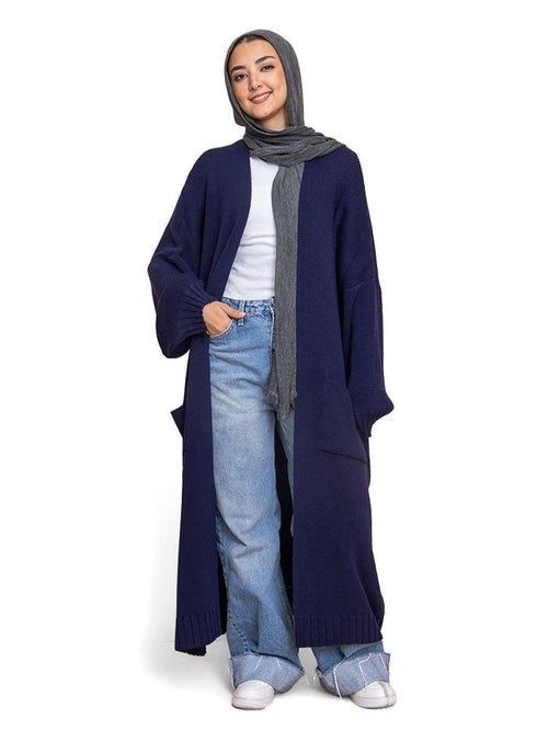 Medieval Blue knitted - Long Cardigan - Khotwh