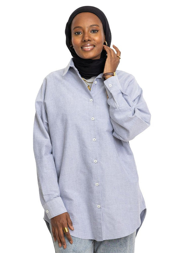 Medieval Blue Oxford Over Size Shirt - Khotwh