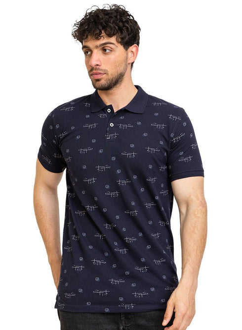 Medieval Blue Printed Polo Design 5 - Khotwh