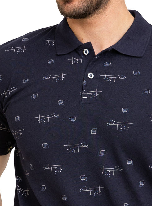Medieval Blue Printed Polo Design 5 - Khotwh