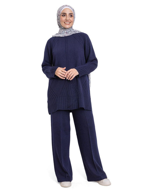 Medieval Blue Ribbed Knit Suit - Khotwh