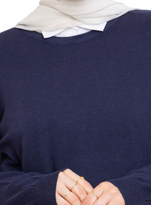 Medieval Blue Round Knit Pullover - Khotwh