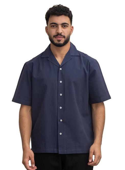 Medieval Blue Tennis Collar Linen Shirt - Khotwh