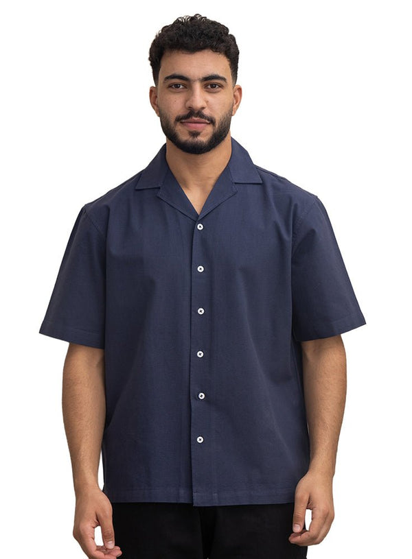Medieval Blue Tennis Collar Linen Shirt - Khotwh