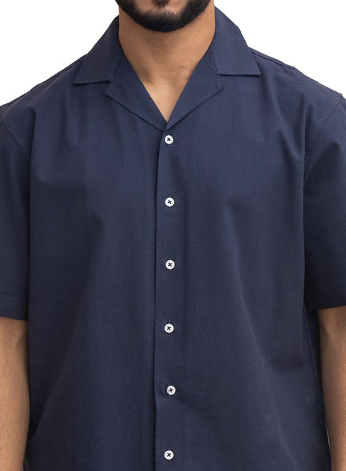 Medieval Blue Tennis Collar Linen Shirt - Khotwh