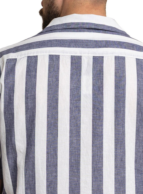 Medival Blue - Design 6 Striped Tennis Collar Shirt - Khotwh
