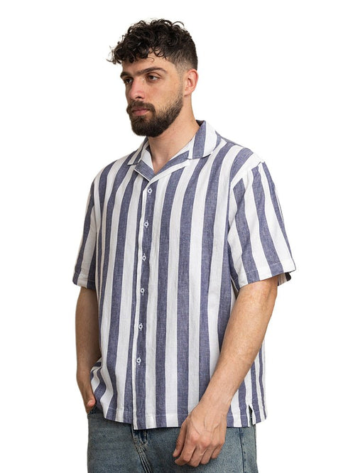 Medival Blue - Design 6 Striped Tennis Collar Shirt - Khotwh