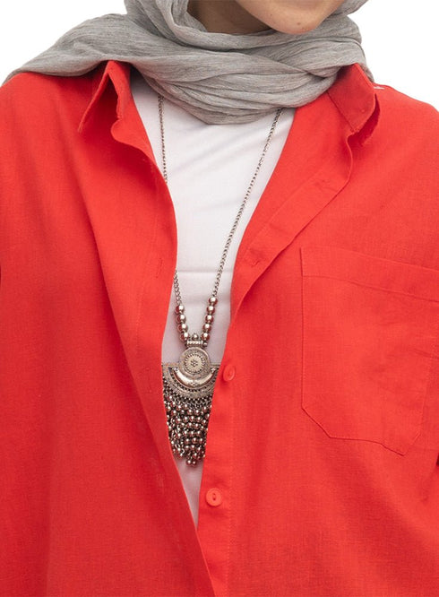 Melon Pocket Over Size Linen Shirt - Khotwh