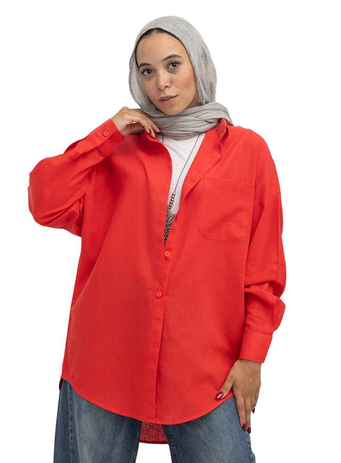 Melon Pocket Over Size Linen Shirt - Khotwh