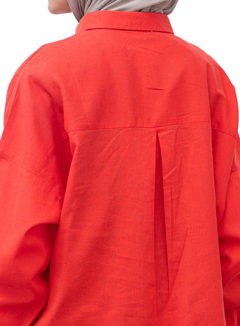 Melon Pocket Over Size Linen Shirt - Khotwh