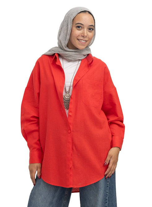 Melon Pocket Over Size Linen Shirt - Khotwh