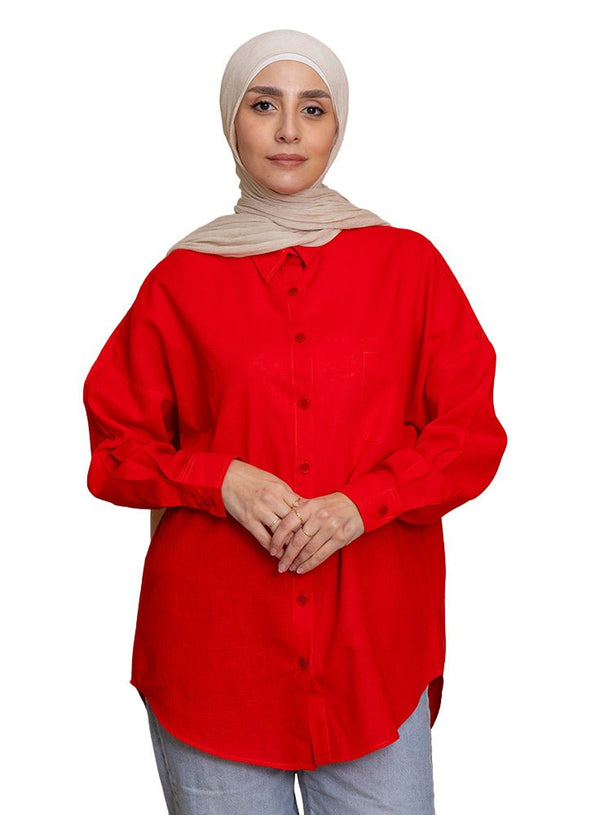 Melon Pocket Over Size Linen Shirt - Khotwh