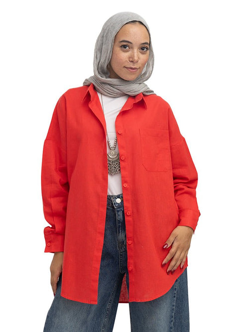 Melon Pocket Over Size Linen Shirt - Khotwh