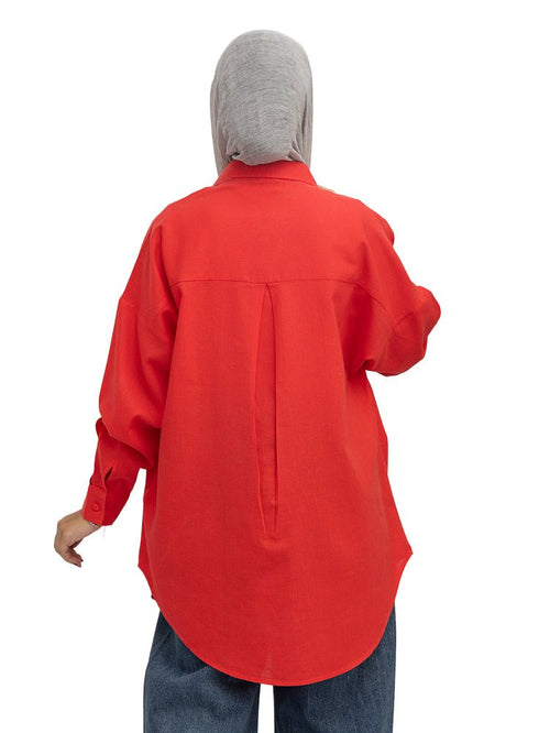 Melon Pocket Over Size Linen Shirt - Khotwh