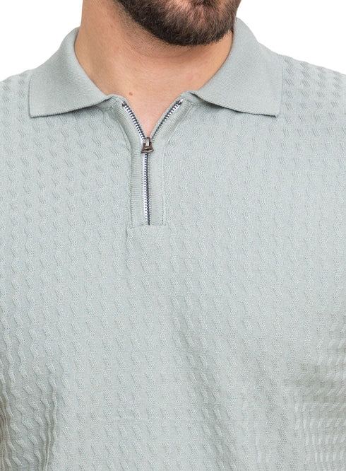 Mint Design 01011Knit Polo Neck Zipper - T-Shirt - Khotwh