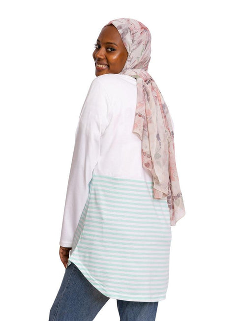 Mint Half Striped Long - Sleeve - Khotwh