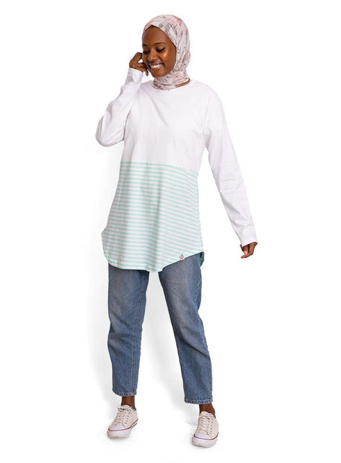 Mint Half Striped Long - Sleeve - Khotwh