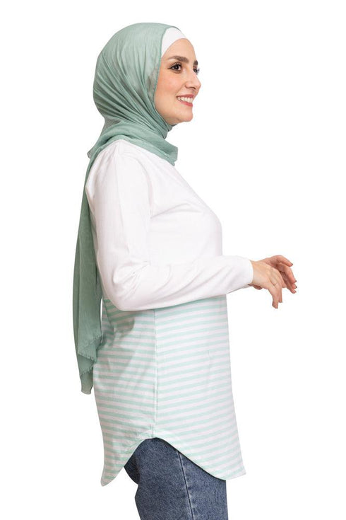 Mint Half Striped Long - Sleeve - Khotwh