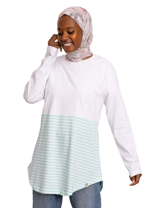 Mint Half Striped Long - Sleeve - Khotwh