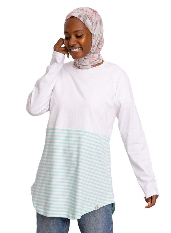 Mint Half Striped Long - Sleeve - Khotwh