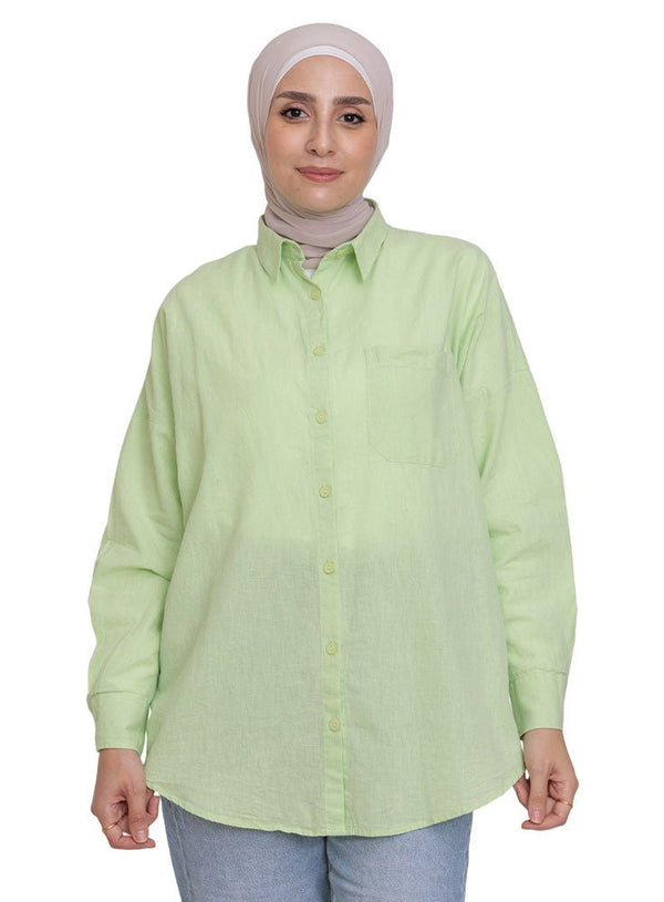 Mint Pocket Over Size Linen Shirt - Khotwh