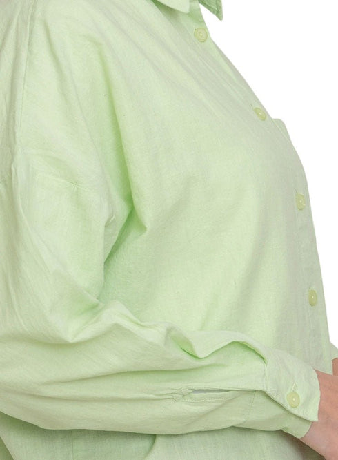 Mint Pocket Over Size Linen Shirt - Khotwh