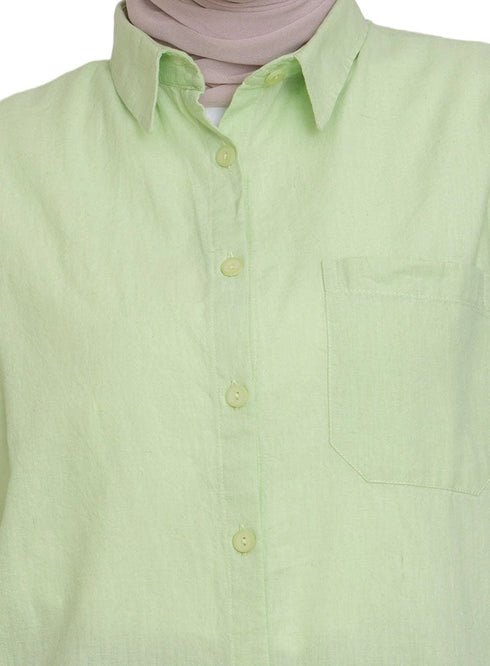 Mint Pocket Over Size Linen Shirt - Khotwh