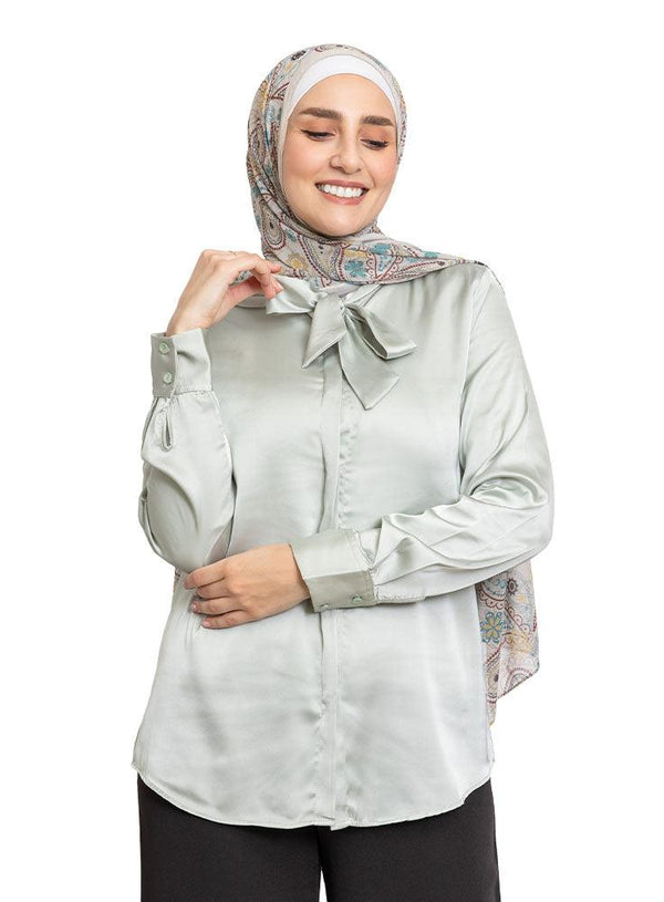 Mint Satin Tape Blouse - Khotwh