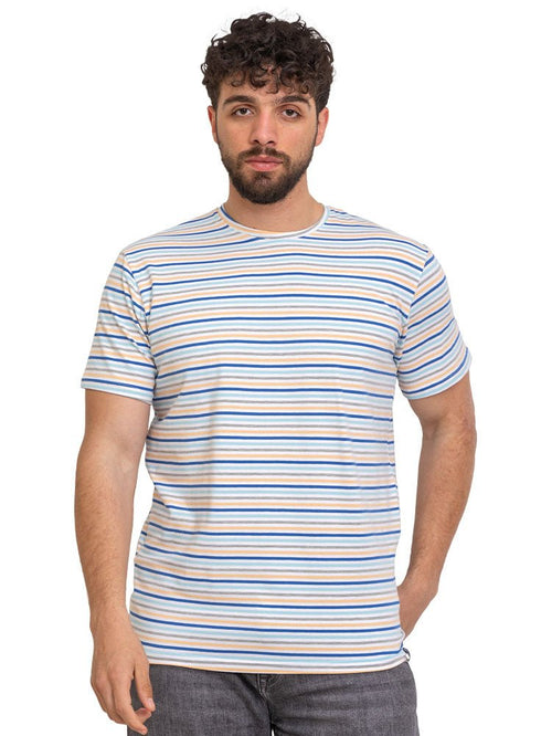 Mix Royal Blue Striped Round T-shirt - Khotwh