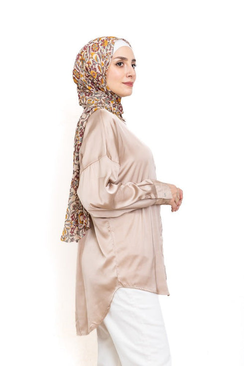 Mocha Satin Over Size Shirt - Khotwh