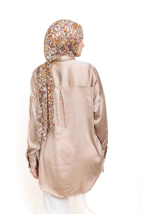 Mocha Satin Over Size Shirt - Khotwh
