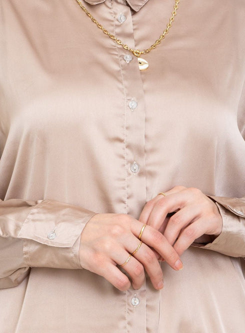 Mocha Satin Over Size Shirt - Khotwh