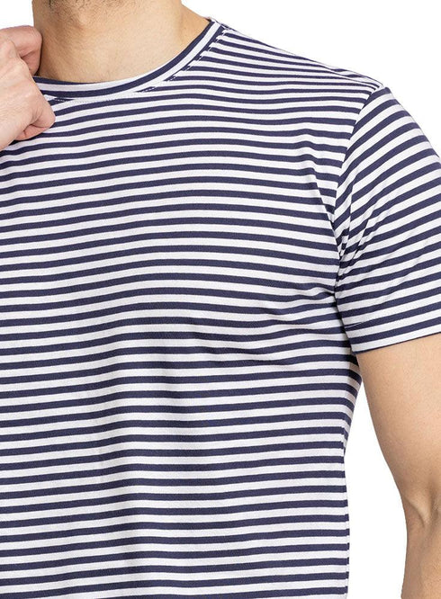 N - Indigo Striped Round T-Shirt - Khotwh