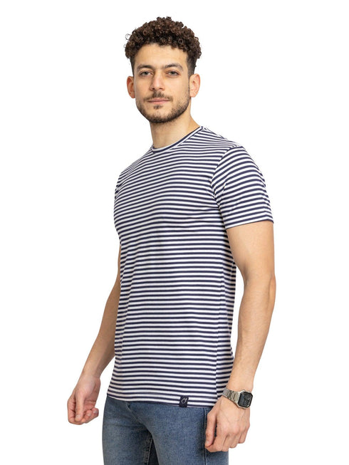N - Indigo Striped Round T-Shirt - Khotwh